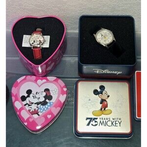 Disney Mickey Mouse His & Hers Watch Set Valentine’s Gift New in Tins